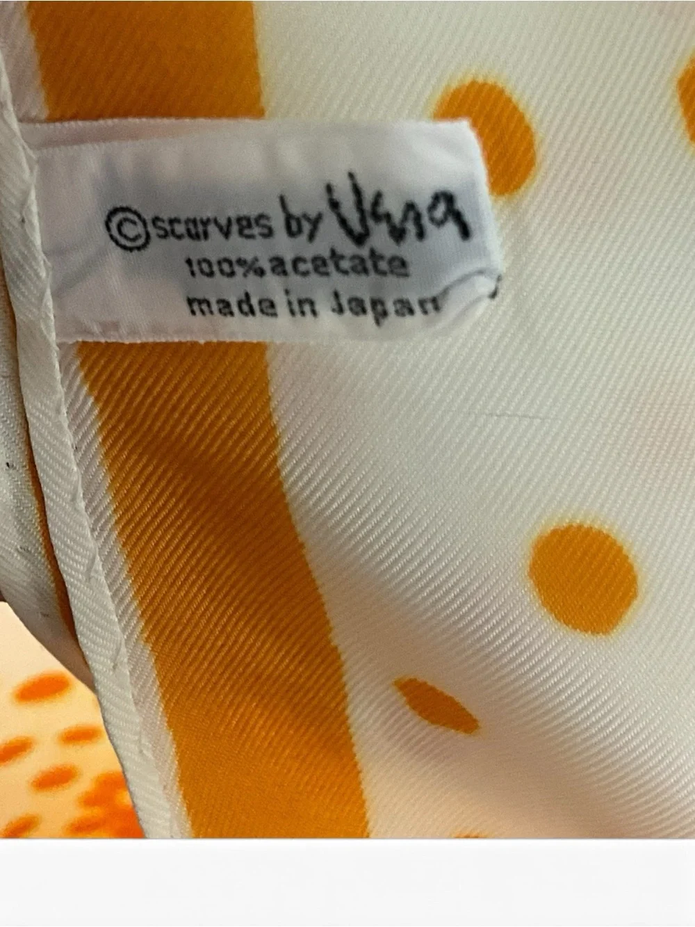 Vintage Vera Scarf Orange Ivory Polka Dot Acetate Long Oblong 42.5”